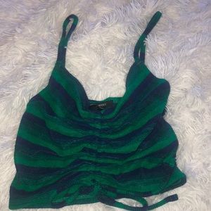 green and blue scrunched crop top